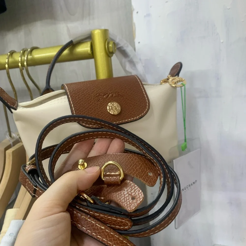 Longchamp Cream and Brown Le Pliage Small Handbag